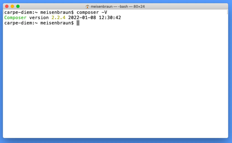 Terminal window showing Composer version