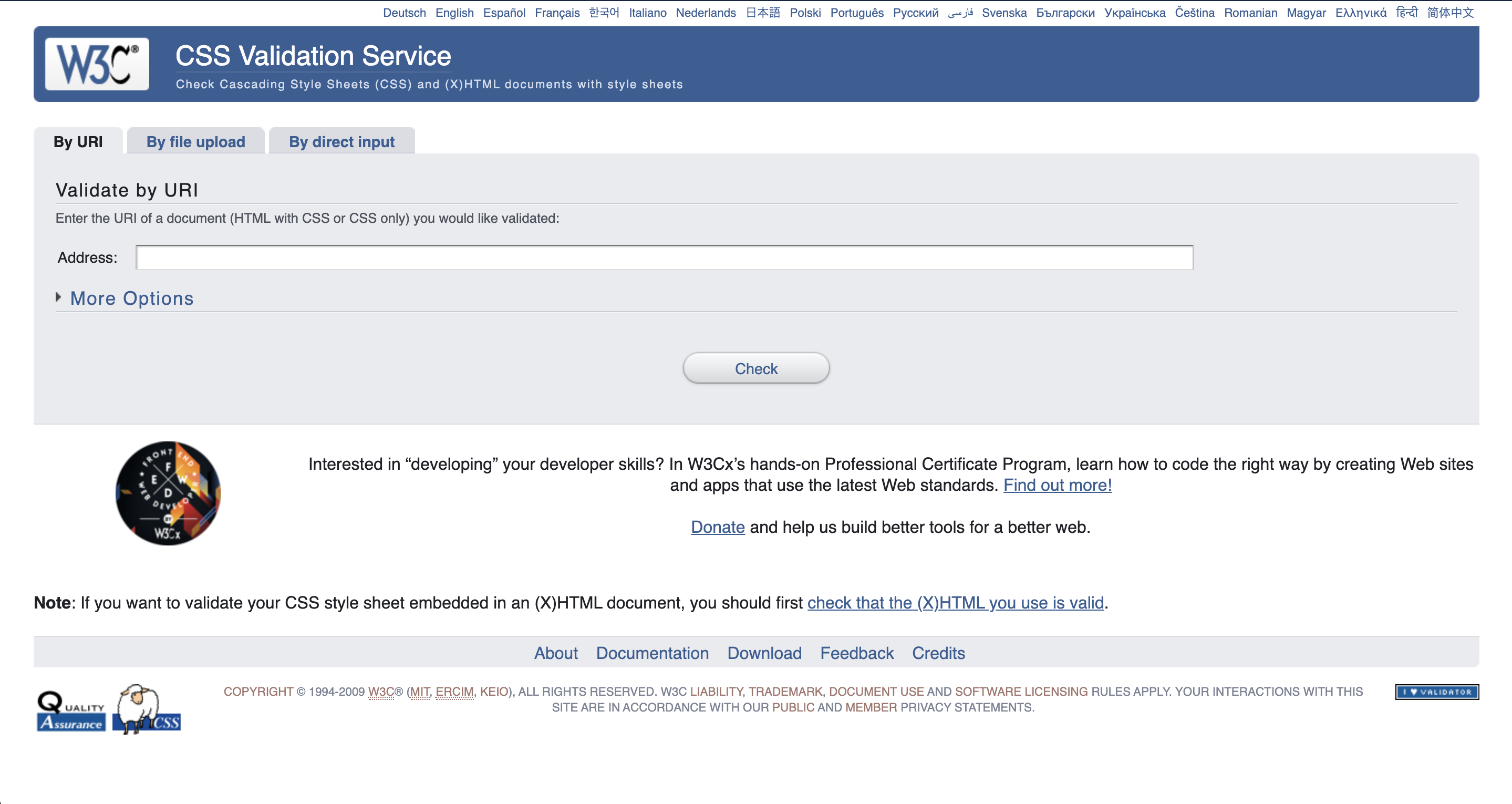 W3C CSS validator URL Input