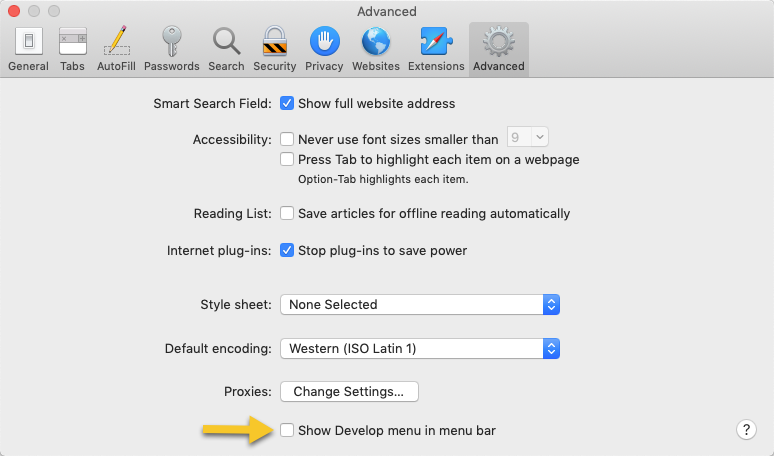 Safari Preferences Window